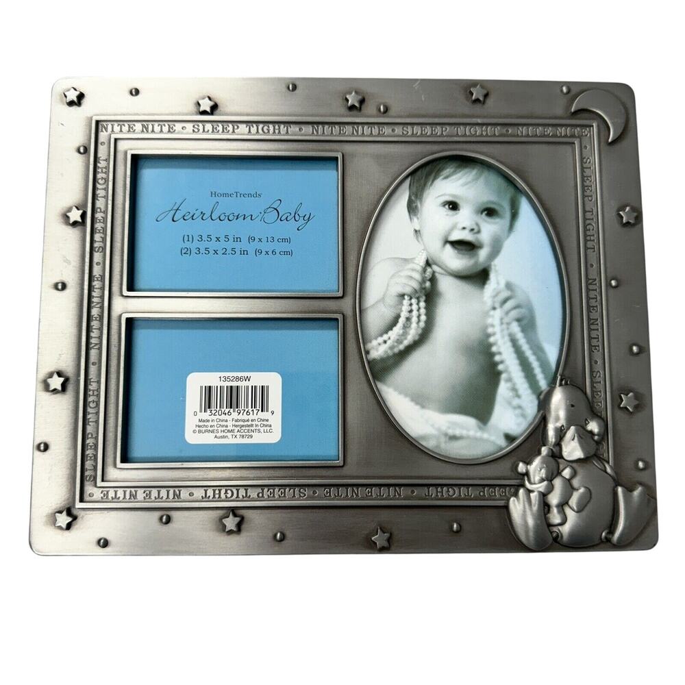 Home Trends Heirloom Picture Frame Baby Duckie Holds 3 Photos Sleep Tight Pewter